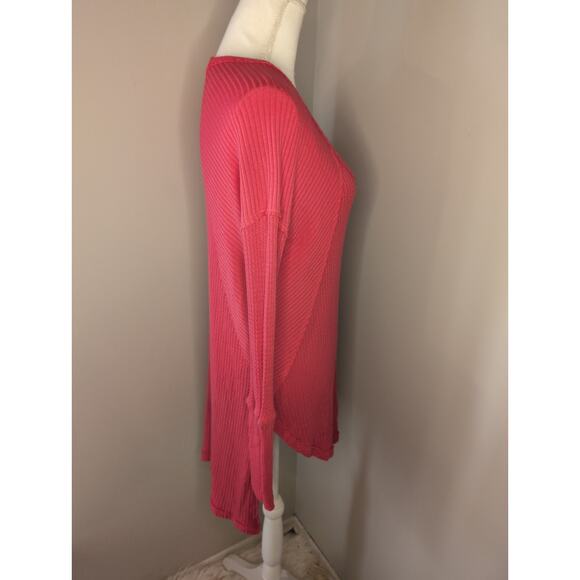 Free people Ventura thermal Y2K soft waffle knit coral scoop neck med top - Picture 4 of 7